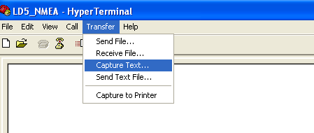 Once data is showing in the Hyper Terminal window, click Transfer and Capture Text to log data